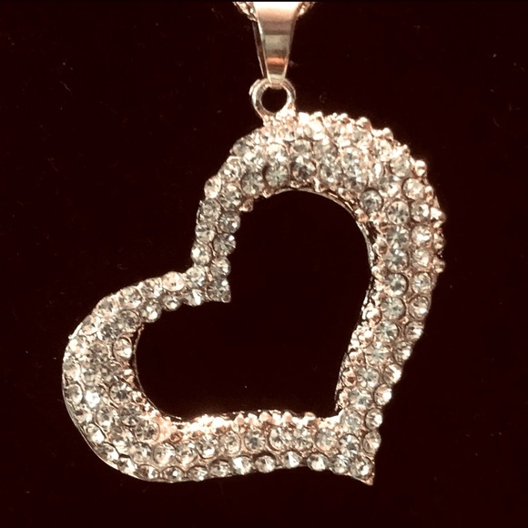 Source Unknown Jewelry - Open 3D Double Large Heart Rose Gold, & Crystals Pendant Necklace Valentine